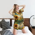 thumbnail image 5 of Kdxio Artistic Oil Painting Sunflower Print Pajamas Sets for Women Short-Sleeved Pjs with Lounge Shorts Two Piece Sleepwear S-4XL, 5 of 5
