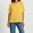 thumbnail image 7 of Qulqfy Crew Neck Women Blouses Short Sleeve Casual Solid Cotton Linen Spring Yellow Women's Summer Tops XL, 7 of 7