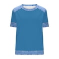 thumbnail image 5 of jtjvou Womens Waffle Knit T Shirts Denim Spliced Short Sleeve Tops Crew Neck Casual Color Block Blouses Tees Light Blue XXXL, 5 of 5