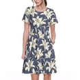thumbnail image 1 of Kdxio Robe T-Shirt Décontractée pour Femmes Imprimé Lys Fleurs Manches Courtes d'Été avec Poches, 1 of 6