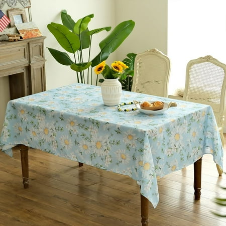 

WISH TREE Floral Daisy Tablecloth 60 * 60 Inch Round Blue Tablecloth Spring Summer Indoor Outdoor Seasonal Table Cover Home Kitchen Dinner Party