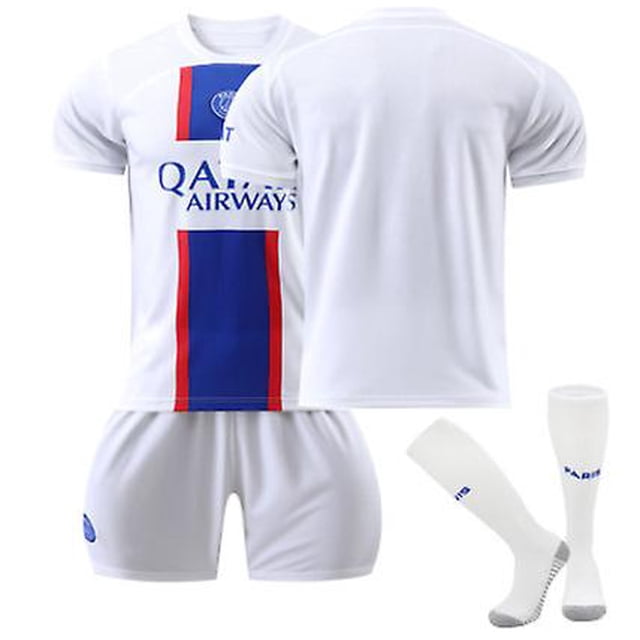 XSWhite BMBappe 7 # Sergio Ramos 4 # Uniformes de fútbol con protectores de calcetines y rodillas para niños y niñas Nuevo diseño Deporte Moda Equipo de fútbol Jersey Traje para esquí esquí Gafas de esquí