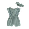 thumbnail image 2 of Summer Baby Girl Rompers Newborn Baby Clothes Toddler Flare Sleeve Solid Lace Design Romper Jumpsuit With Headband, 2 of 7