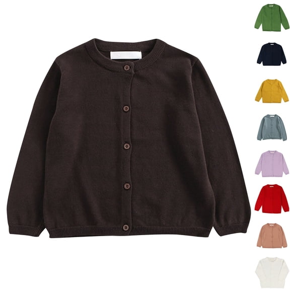Resicozy Girls Cardigan Sweater Fall School Uniforms Cotton Button Down Sweaters for Kids Winter Warm Jacket Coffee 8