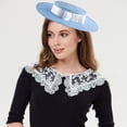 thumbnail image 5 of Hsqqdc Blue Wide Brim Church Hat with Bow, Elegant Derby Fascinator Hat, 5 of 7