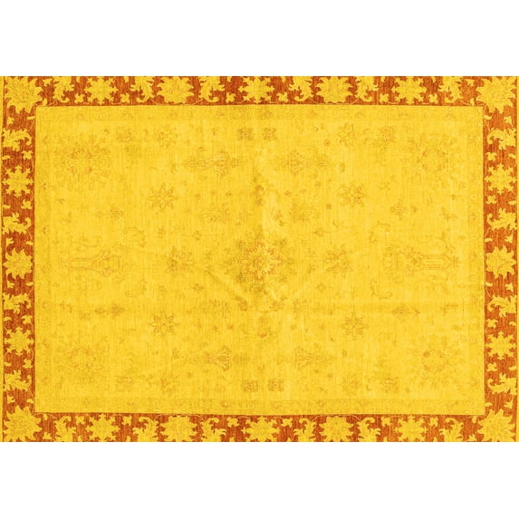 Ahgly Company Machine Washable Indoor Rectangle Oriental Yellow Traditional Area Rugs, 8' x 10'