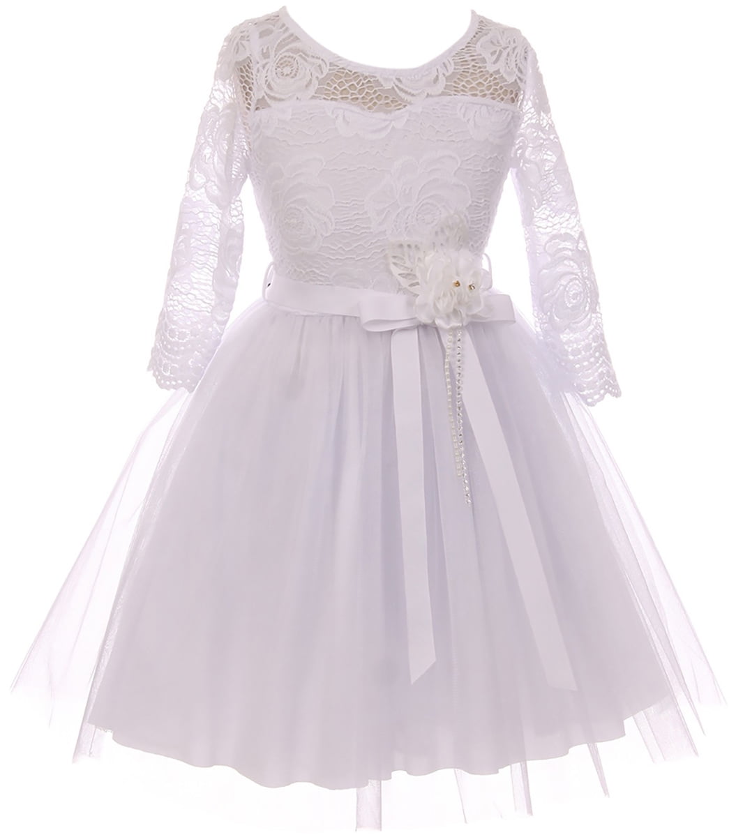 BNY Corner - Little Girl Floral Lace Top Tulle Communion Easter Flower Girl Dress USA White 4 JKS 2098 BNY Corner