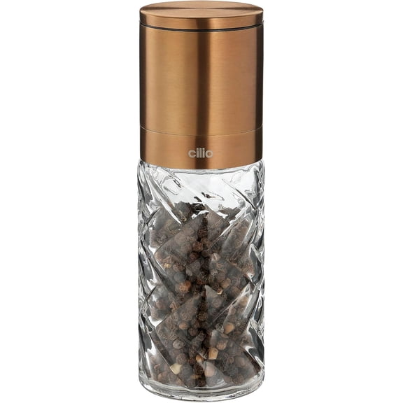 Cilio Cristallo Salt and Pepper Mill Set Glass Stainless Steel Copper 6.7 Inch
