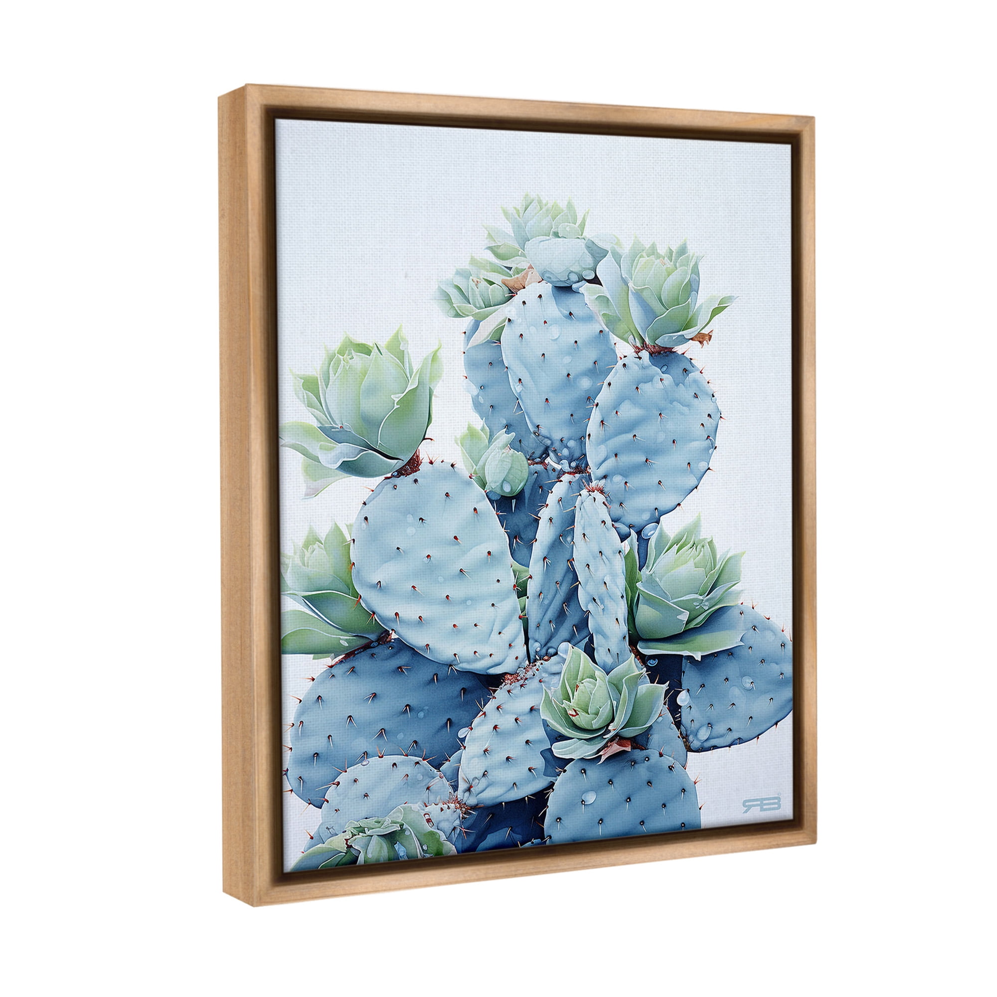 Stupell Industries Blooming Succulents & Cactus Botanical & Floral Painting Brown Floater Framed Canvas Art Print Wall Art, 17 x 21