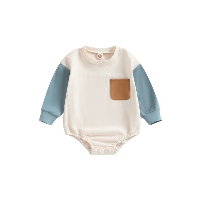xiaxaixu Baby Boys Sweatshirts Rompers Contrast Color Pocket Crew Neck Long Sleeve Infant Jumpsuits Fall Toddler Clothes Bodysuits