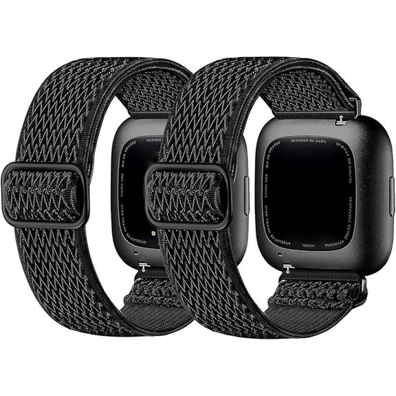 REQO 2 Pack Elastic Bands Compatible with Fitbit Versa 2 Band for Women Men, Soft Adjustable Nylon Breathable Replacement Band for Versa/Versa 2/Versa Lite/SE Smartwatch Loop Wristband