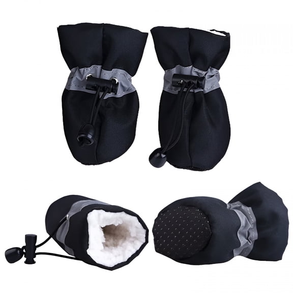 TELOLY 4Pcs Waterproof Winter Pet Dog Shoes Anti-Slip Rain Snow Boots Footwear Thick Warm for Small Cats Dogs Puppy Dog Socks Booties Black Dog Shoes Small Size Dogs Xs