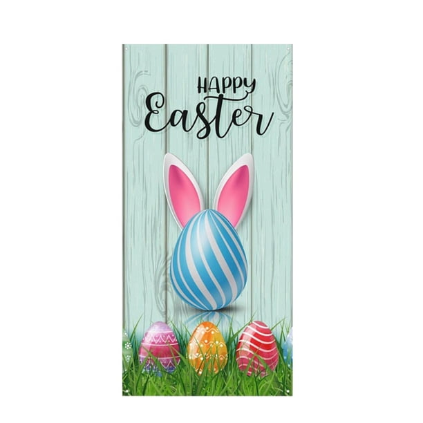 CaiYueKe Easter Door Cover Decoration Outdoor Party Decor Spring Holiday Door Curtain Bunny Rabbit Egg Festive Atmosphere Photography Backdrop Vertical Horizontal Hanging Decorations