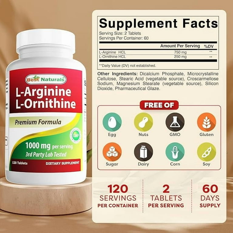 Best Naturals L-Arginine L-Ornithine - 1000 mg per Serving