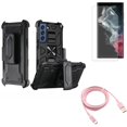 thumbnail image 1 of Case Belt Clip & Matte Screen Protector & 6ft USB-C Cable for Samsung Galaxy S22 Ultra (6.8") - Combo Holster Swivel Cover & TPU Film Anti-Glare Anti-Fingerprint & Pink Charger Cord Power, 1 of 19