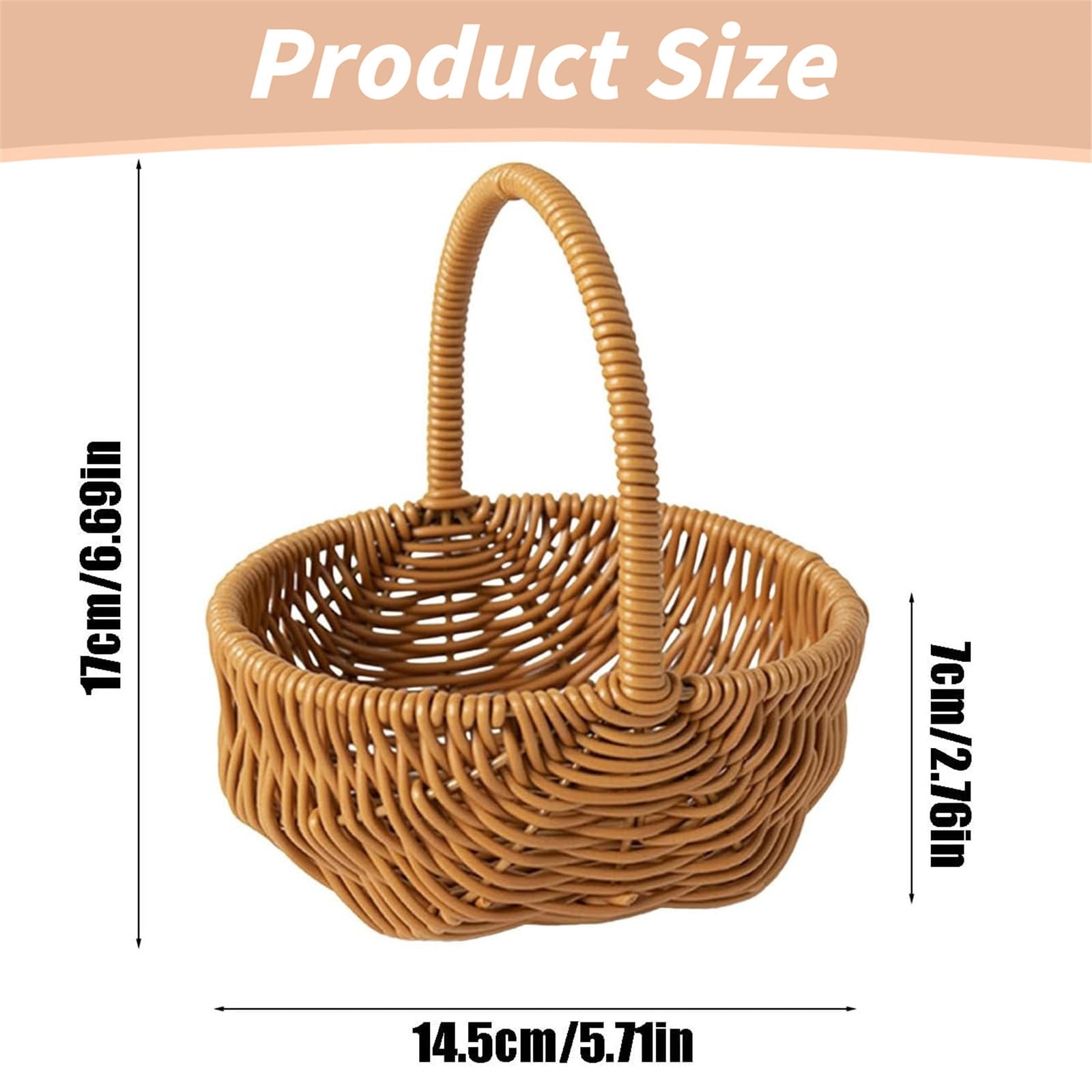 XKHZJL Wicker Easter Basket with Handle, Wicker Picnic Basket Flower Girl Basket Small Woven Gift Basket for Kids Egg Hunt, Candy, Eggs and Bunny Charm, Spring Party Decor Wedding