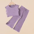 thumbnail image 2 of Ruyang Girls Knit 2 Piece Set Sleeveless Top and Drawstring Pants Soft Cotton Loungewear Kids Toddler Solid Summer Sleepwear, 2 of 9