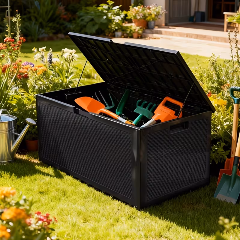 100-Gallon Waterproof Lockable Resin Deck Box, Indoor and Outdoor Storage for Patio Cushions, Pool, Garden and Yard Furniture