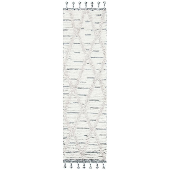 SAFAVIEH Kenya Branislav Geometric Wool Runner Rug, Ivory/Grey, 2'3" x 8'