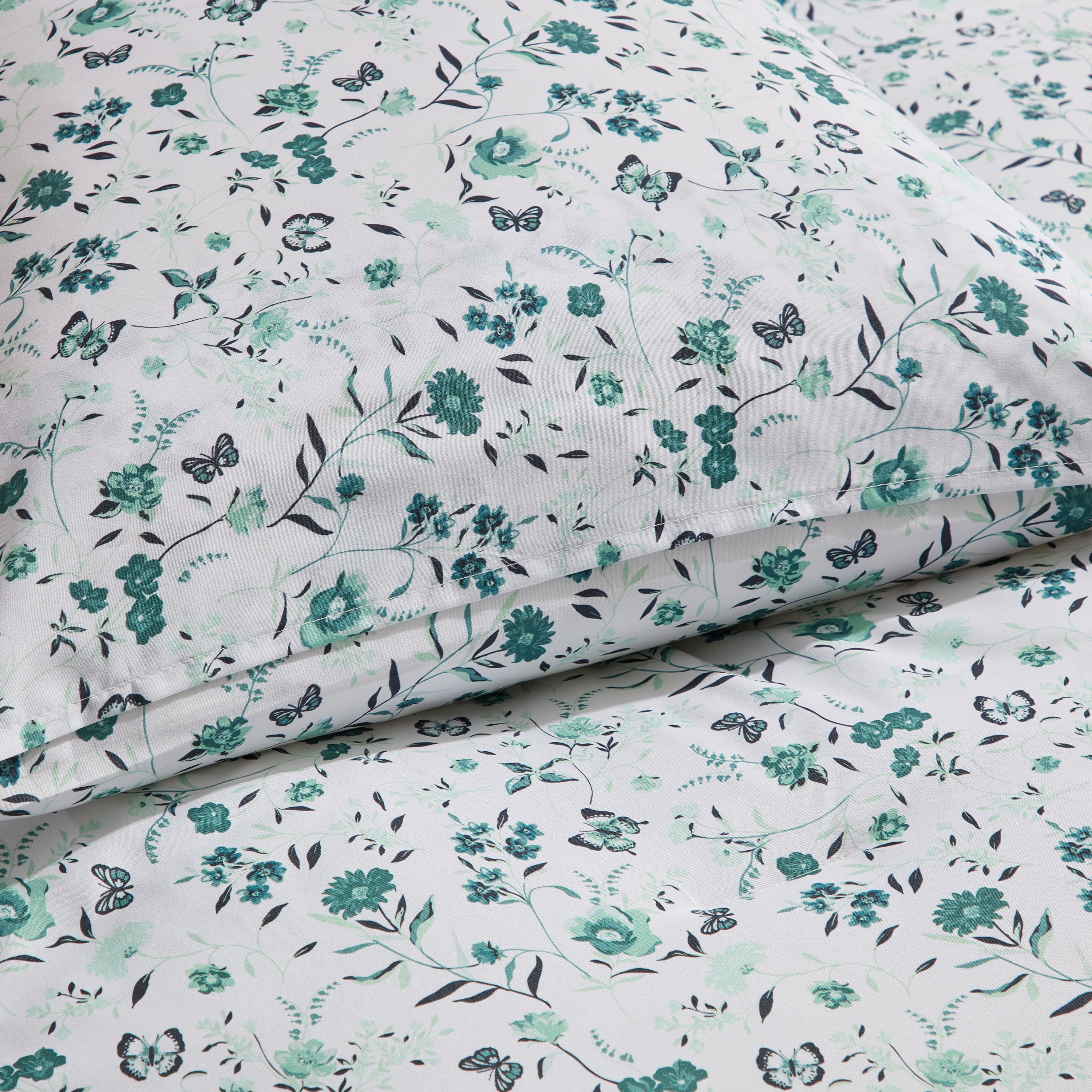 LammaLoe Queen Comforter set, 3 Piece Floral Bedding Comforter Set with Sheets, Bed in a Bag, Green