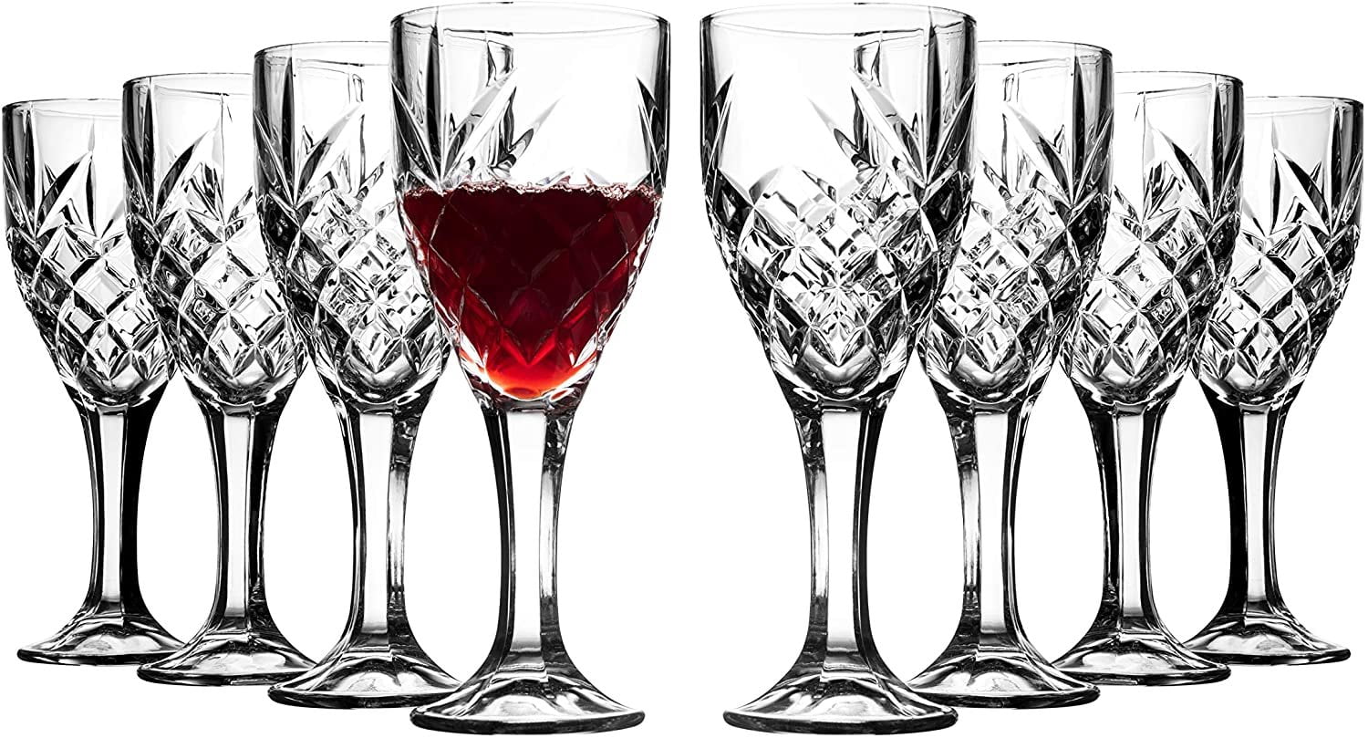 Royalty Art Vintage Highball Goblet Glassware Set of 8 Elegant Clear Drinking Glasses for Water Beer Cocktails and Iced Drinks Dishwasher Safe Gift Ready