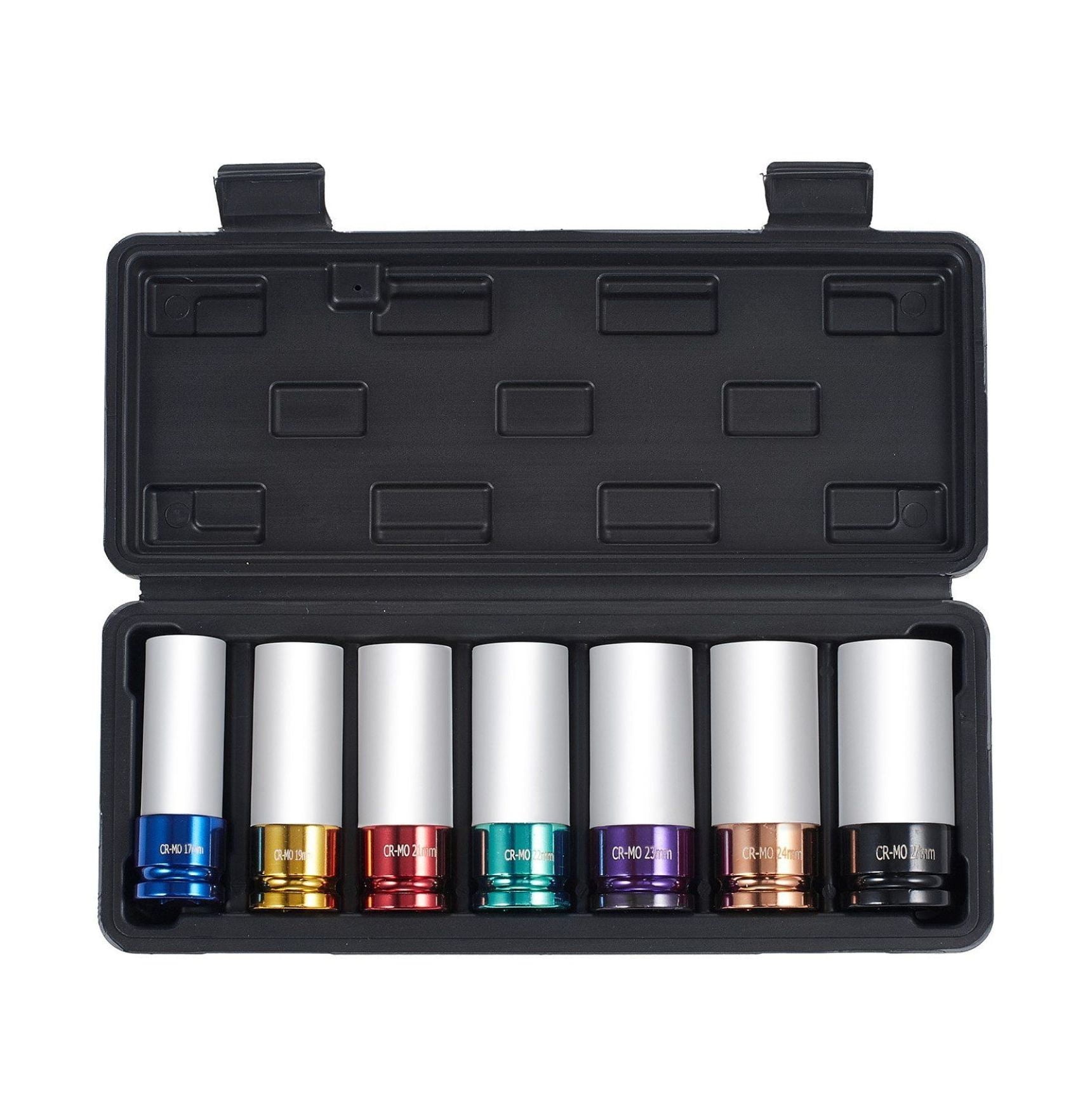 1/2" Drive Lug Nut Socket Set - 7pc Metric Impact Socket Set (17-27mm) - CR-MO Steel Wheel Socket Set with Storage Case - Auto Repair Tools