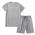 thumbnail image 4 of Busydd Pajama Sets for Men 2 Piece Short Sleeve Round Neck T Shirts and Drawstring Shorts Loungewear Set Casual Cozy Solid Color Sleepwear, 4 of 4