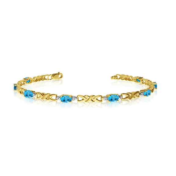 14K Yellow Gold Oval Blue Topaz and Diamond Bracelet