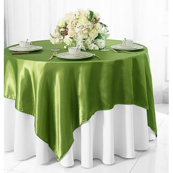 Wedding Linens Inc. 85 inch Square Satin Table Overlay Toppers - Moss Green