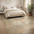 thumbnail image 3 of ODIKA 8'x10' Washable Area Rug Durable, Non-Slip Beige Frame Vintage Distressed Ornate Scrollwork Traditional Border for Living Room, Under Sectional, Family, 3 of 7