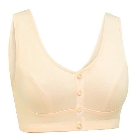 

CLZOUD Womens Bras Ladies Comfortable Solid Color Vest Style Cotton Wireless Front Closure Bra Thin Underwear Beige 44/100