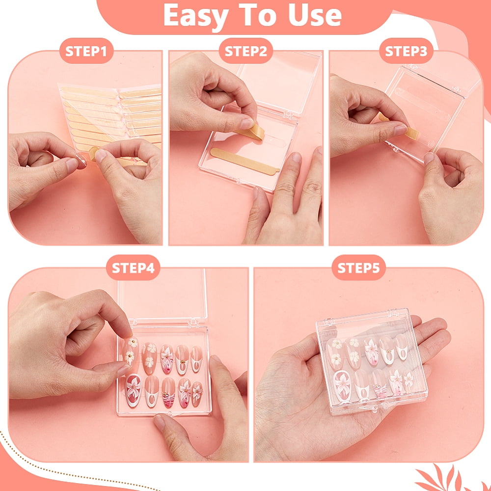 30Pcs Plastic Nail Tips Storage Box with 4 Sheets Double Side Adhesive Glue Sticky Tape For False Nail Tips Mixed Color 19x14x0.05cm DIY