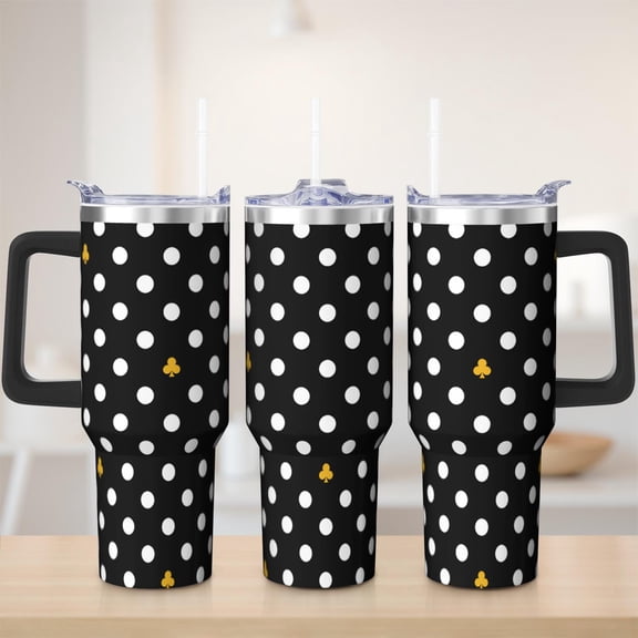 Polka dots tumbler 40 oz tumbler with handle and straw 304 stainless steel travel cup coffee mug water bottle suitable as a gifts for women gift for polka dots lovers