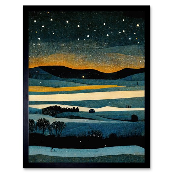 Star Filled Twilight Landscape Painting Art Print Framed Poster Wall Decor 12x16 inch