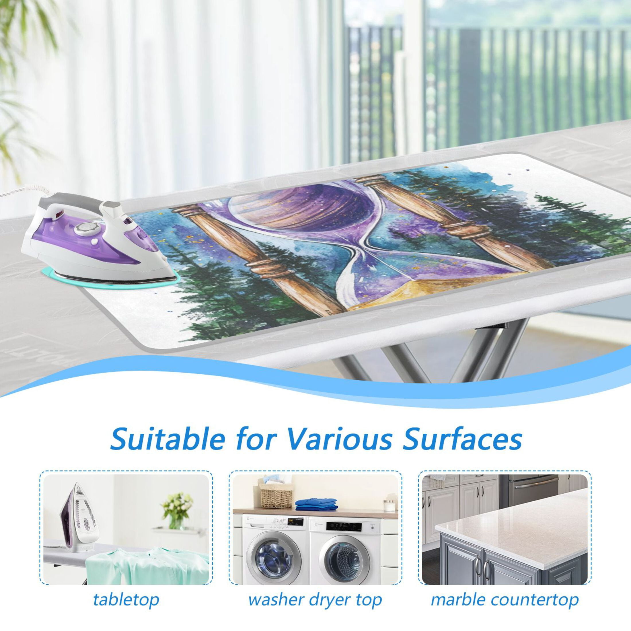 Hourglass Forest Ironing Board Covers Heat Resistant Ironing Pad Mat Portable for Travel Washer Dryer Table