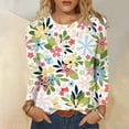 thumbnail image 2 of Blusa de cuello redondo con estampado de manga larga informal a la moda para mujer verde/L, 2 of 6