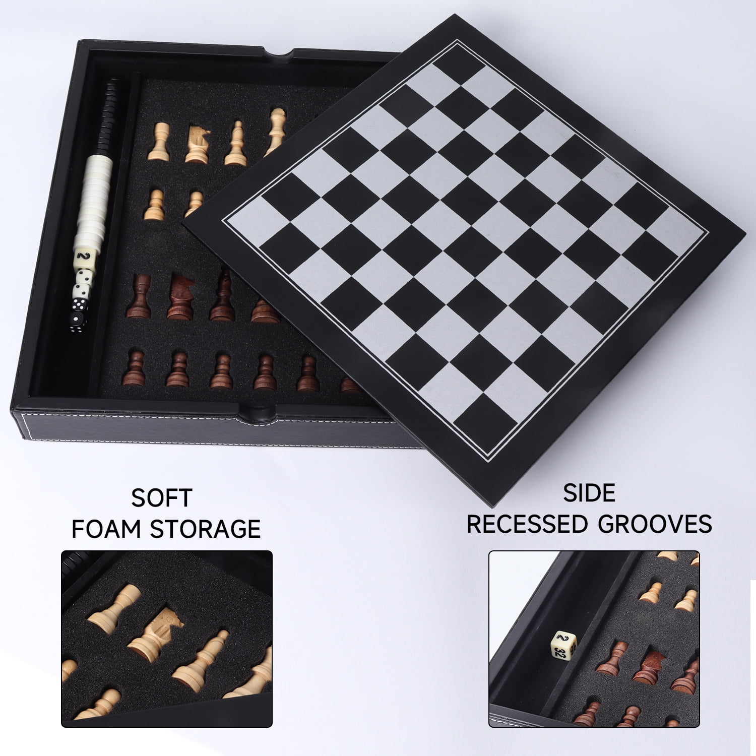 MÉTIER Portable Leather and Wood Chess and Backgammon Set for Men