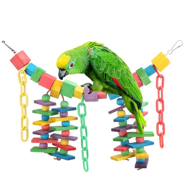 Parrot Swing Toy,Colorful Wood Block Plastic Parrot Chewing Toy Bird Hanging Toy Built for Professionals