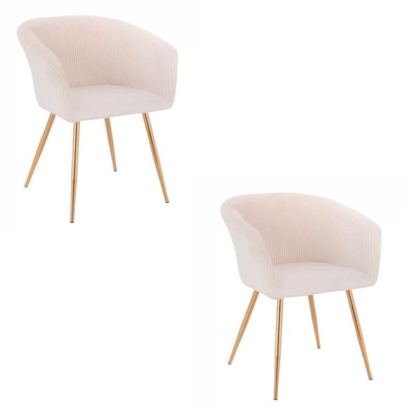Take me Home Furniture White Velvet Dining Chair with Gold Metal Legs, Accent chair, with round arm, elegant.