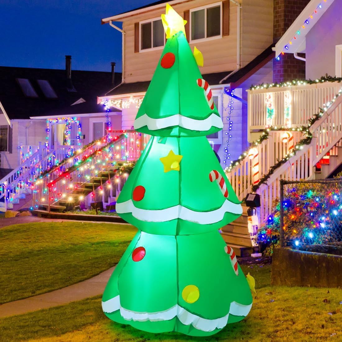 5 FT Christmas Inflatables Tree Outdoor Decorations Blow Up Tree Yard Decoration with Built-in LEDs for Xmas Holiday Party Indoor Garden Lawn Decor