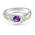 thumbnail image 2 of Gem Stone King 925 Sterling Silver and 10K Yellow Gold Round Purple Amethyst and White Opal 3 Stone Ring for Women (0.98 Cttw, Size 7), 2 of 3