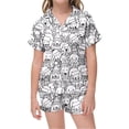 thumbnail image 3 of Girls DIY Printed Lapel Short Sleeve Top and Comfy Shorts Pajama Set with Adorable Button Design for Cozy Home Wear, 3 of 6