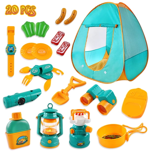 BRIZI LIVING Kids Camping Play Tent Gear Set with Pretend Equipment