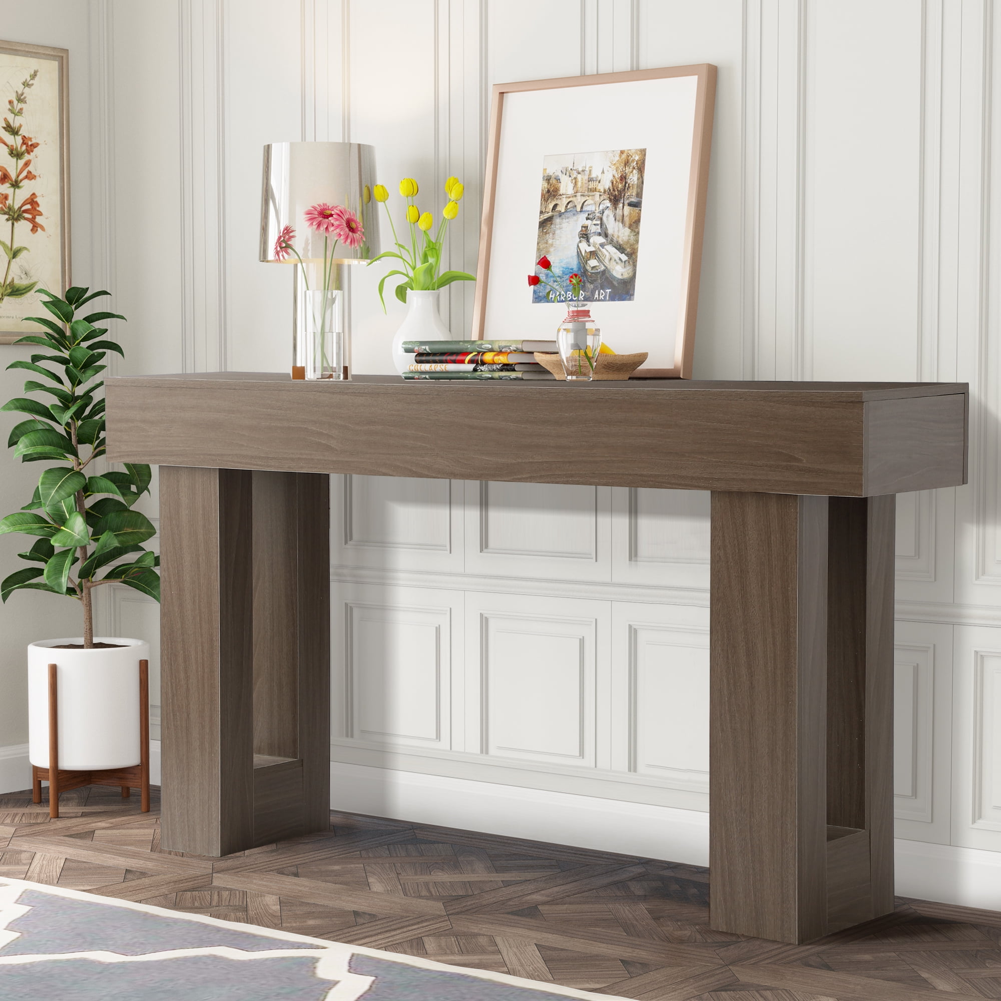 Haverchair 63" Long Entryway Console Table, Wooden Farmhouse Sofa Behind Couch Table with Thickened Base, Large Industrial Hallway Accent Furniture for Living Room, Entrance, Foyer, Hallway