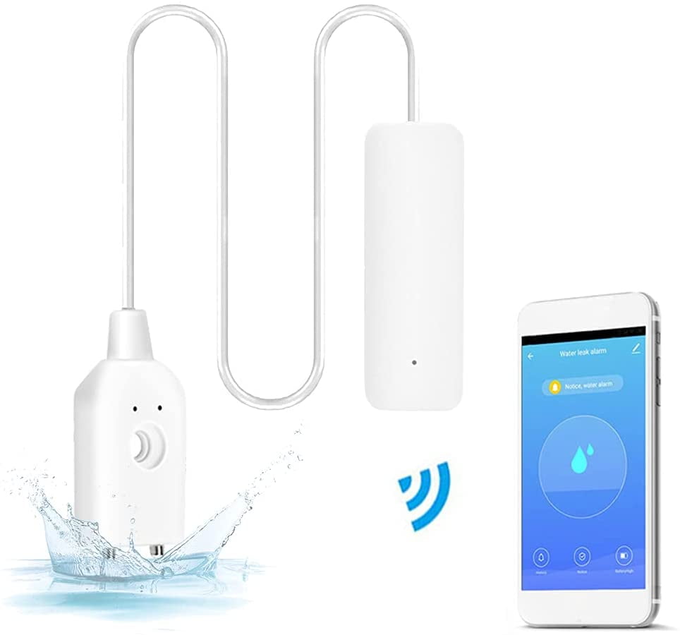 Alarme de Fuite d'Eau, Détecteur de Fuite d'Eau Détecteur d'Inondation Alarme d'Eau Détecteur d'Eau Sans Fil avec Alarme Sonore de 60 DB, Notification Push sur l'Application Tuya Smart/Smart Life