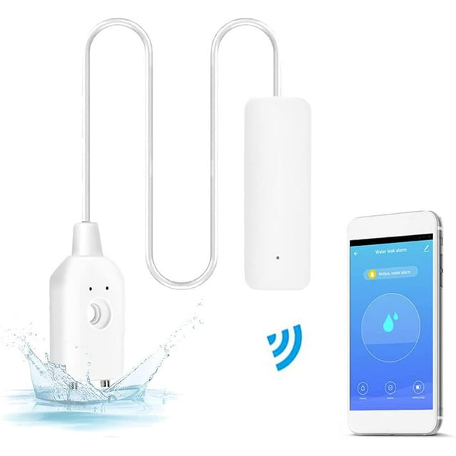 Alarme de Fuite d'Eau, Détecteur de Fuite d'Eau Détecteur d'Inondation Alarme d'Eau Détecteur d'Eau Sans Fil avec Alarme Sonore de 60 DB, Notification Push sur l'Application Tuya Smart/Smart Life