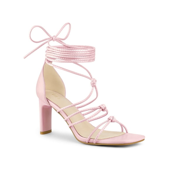 INSPIRE CHIC Style Women's Lace Up Strappy Block High Heels Sandals Pink (Size 11)