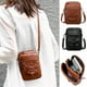 thumbnail image 1 of Bolso de hombro vintage de cuero para mujer • Bolsa retro con flecos • Bolso de móvil multicompartimento con puerto USB • 7,5x5,1 pulgadas, 1 of 6