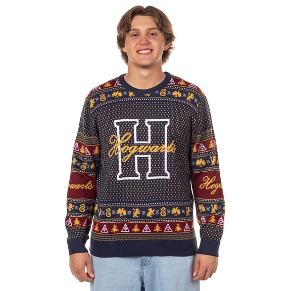 Harry Potter Men's Hogwarts Houses Design Adult Ugly Holiday Knit Sweater