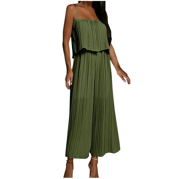 Edvintorg Womens Jumpsuits Sleeveless Casual Beach Women's Suspender Bra Pleated Loose Fitting Wide Leg Long Pants Romper Fashion Jumpsuit